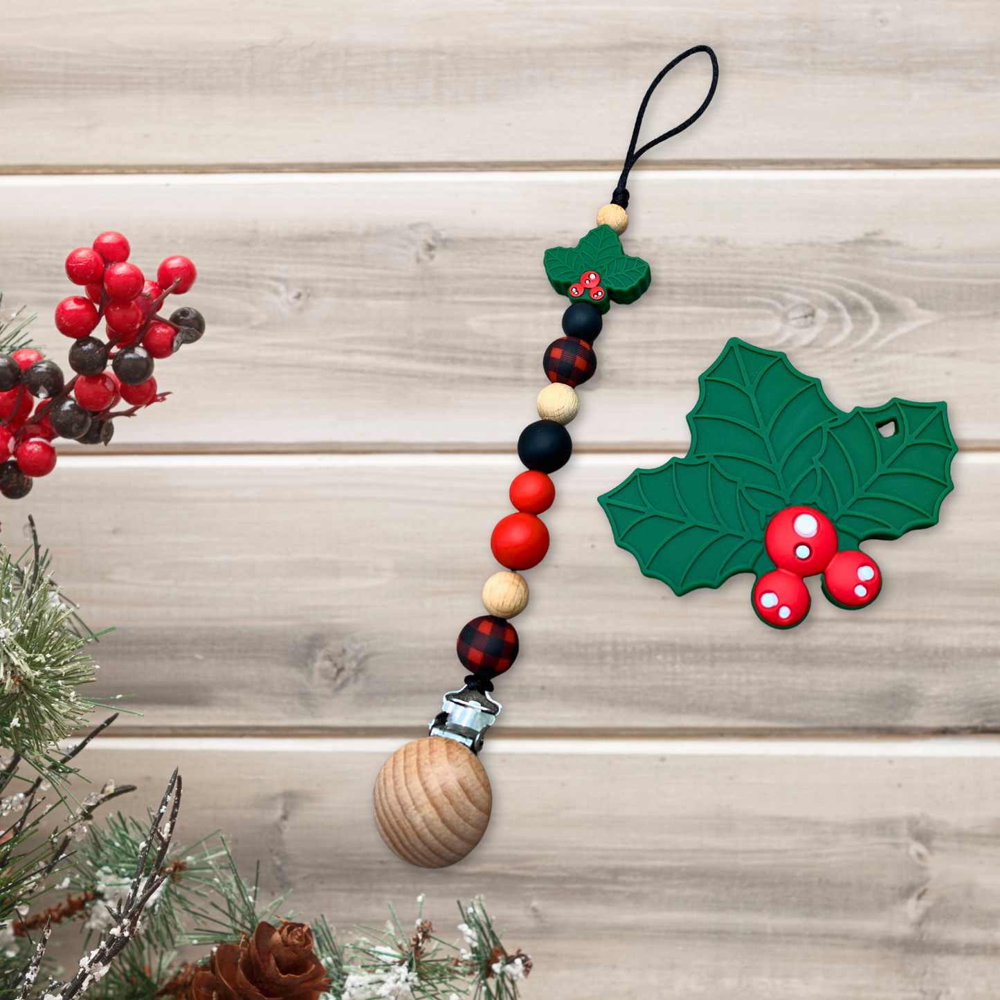 Attache suce feuille de gui clip bois