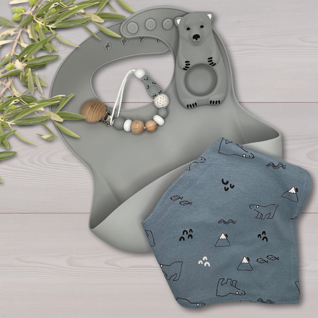 Ensemble cadeau petit ours polaire - gris souris